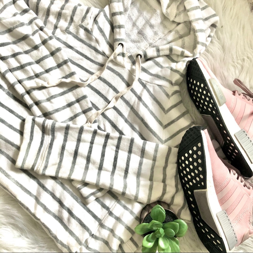 J. Crew Factory Grey & White Striped Hoodie